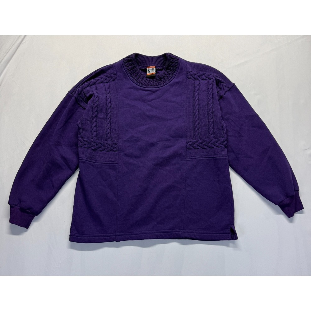Chavelli Sports Wear Sweatshirt Womens S Purple Cable Knit Ribbed Trim Side Slit